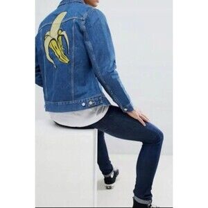 Weekday denim jacket with a large banana graphic on the back